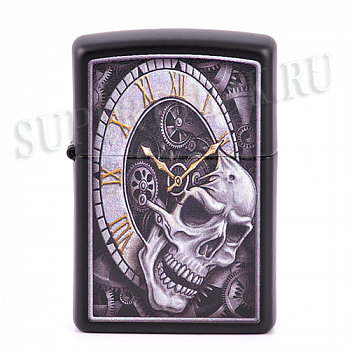  Zippo 29854 - Skull Clock Design - Black Matte